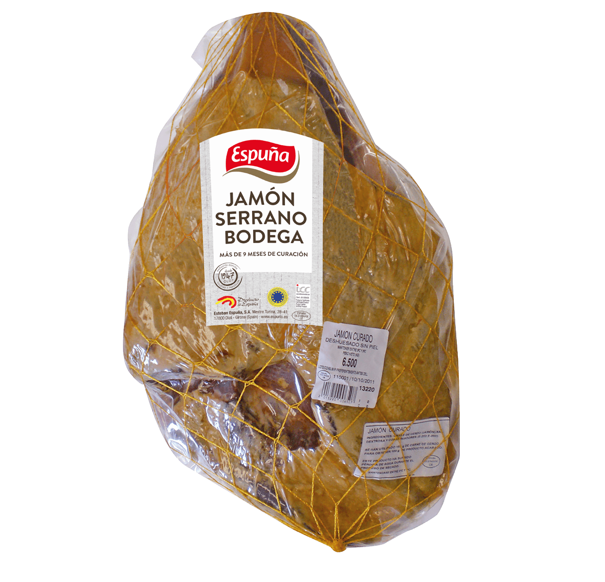 Jamón curado deshuesado sin piel