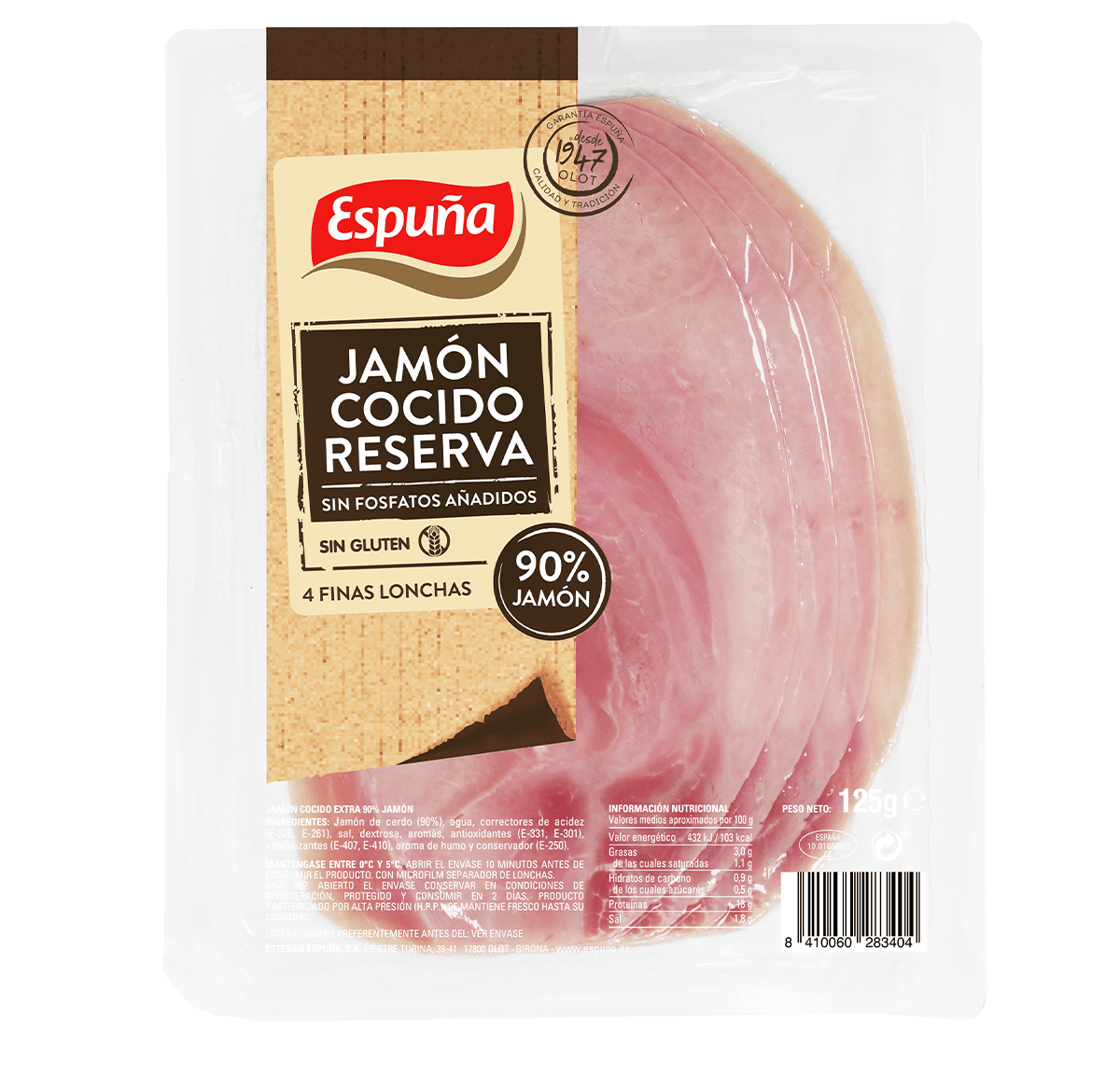 Jamón cocido reserva finas lonchas 125g - 92% jamón