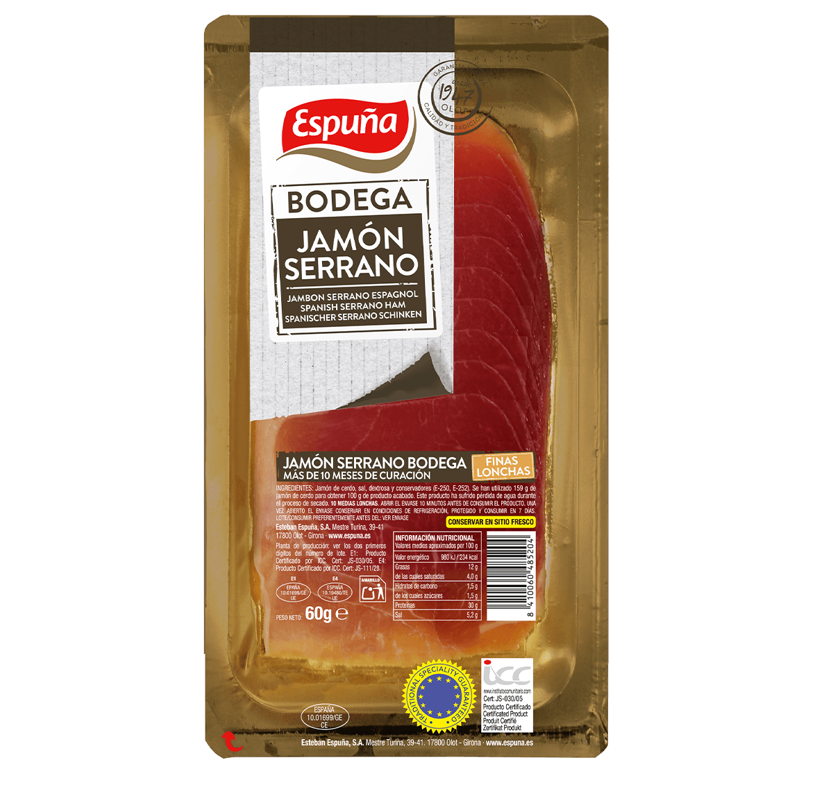 Jamón serrano 1/2 lonchas 60g