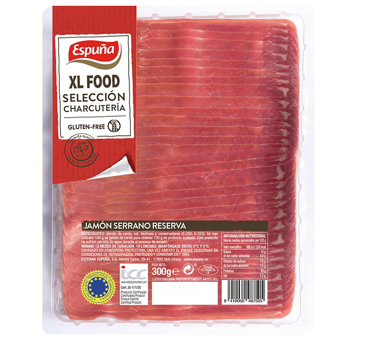 Jamón serrano reserva lonchas 300g (12 meses)