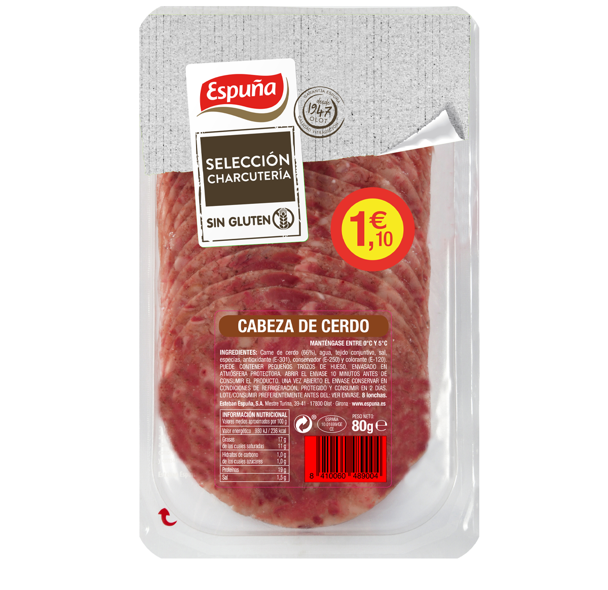 Cabeza de cerdo lonchas 80g - flash