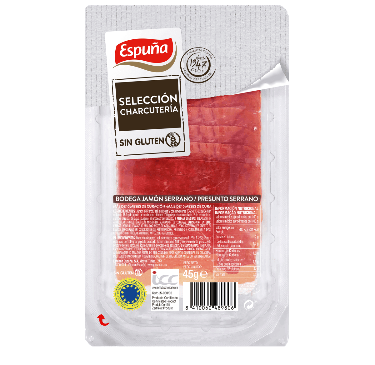 Jamón serrano 1/2 lonchas 45g