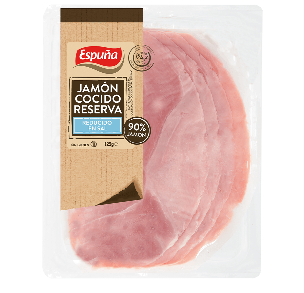 Jamón cocido reducido en sal finas lonchas 125g - 92% jamón