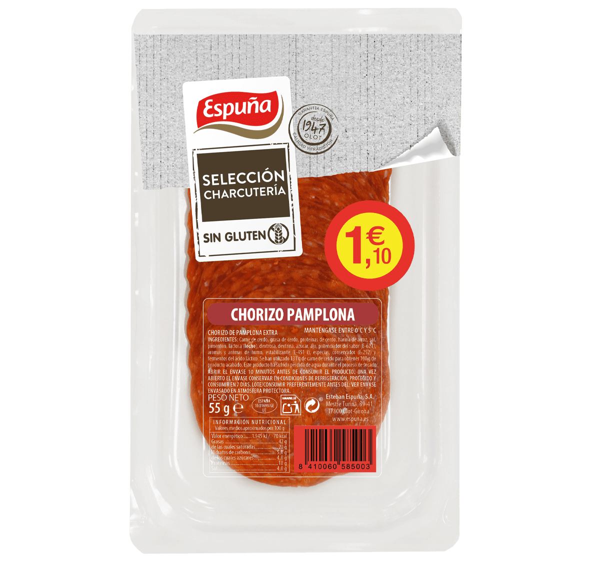 Chorizo pamplona lonchas 55g - flash