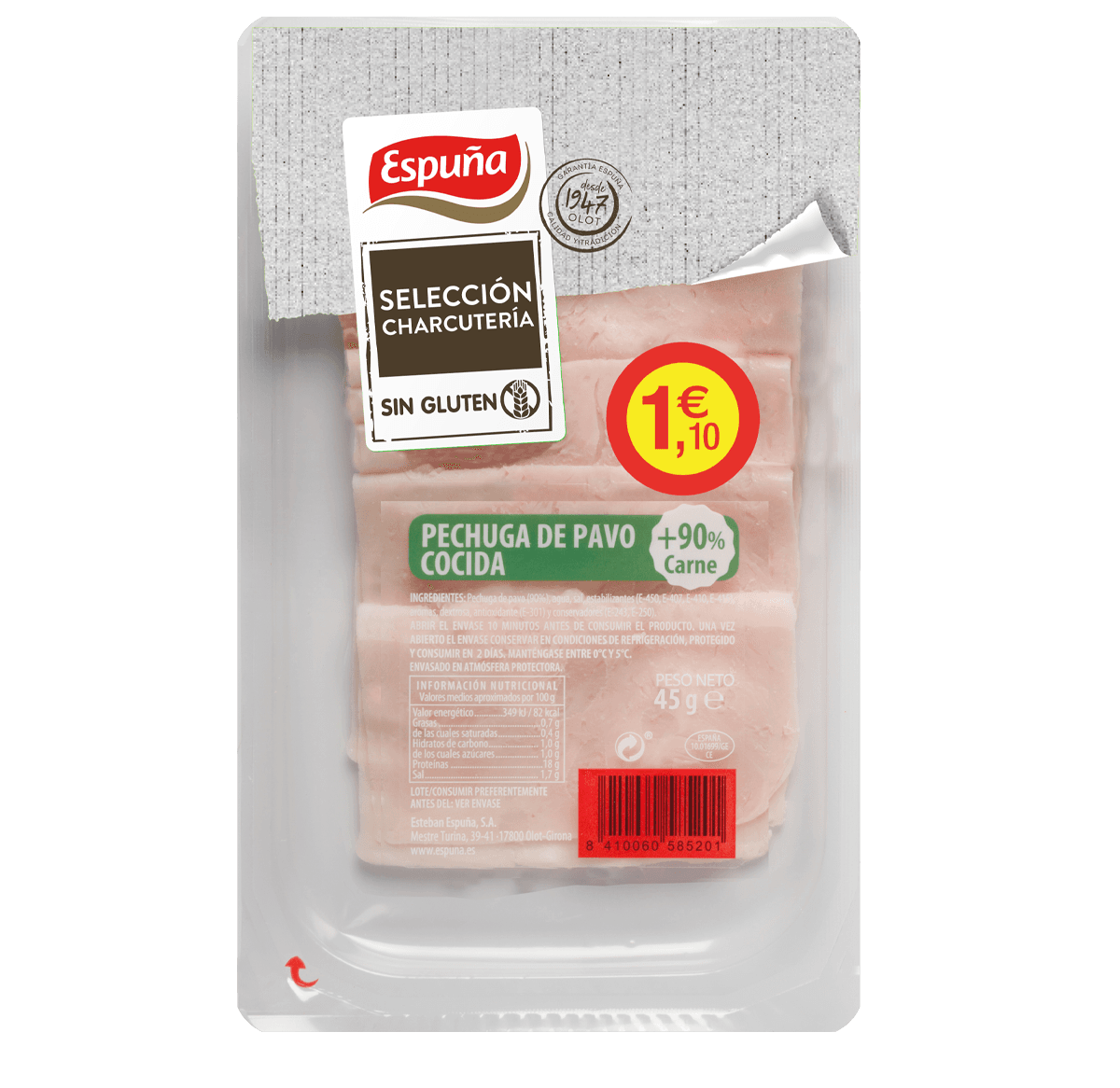 Pavo cocido lonchas 45g - flash