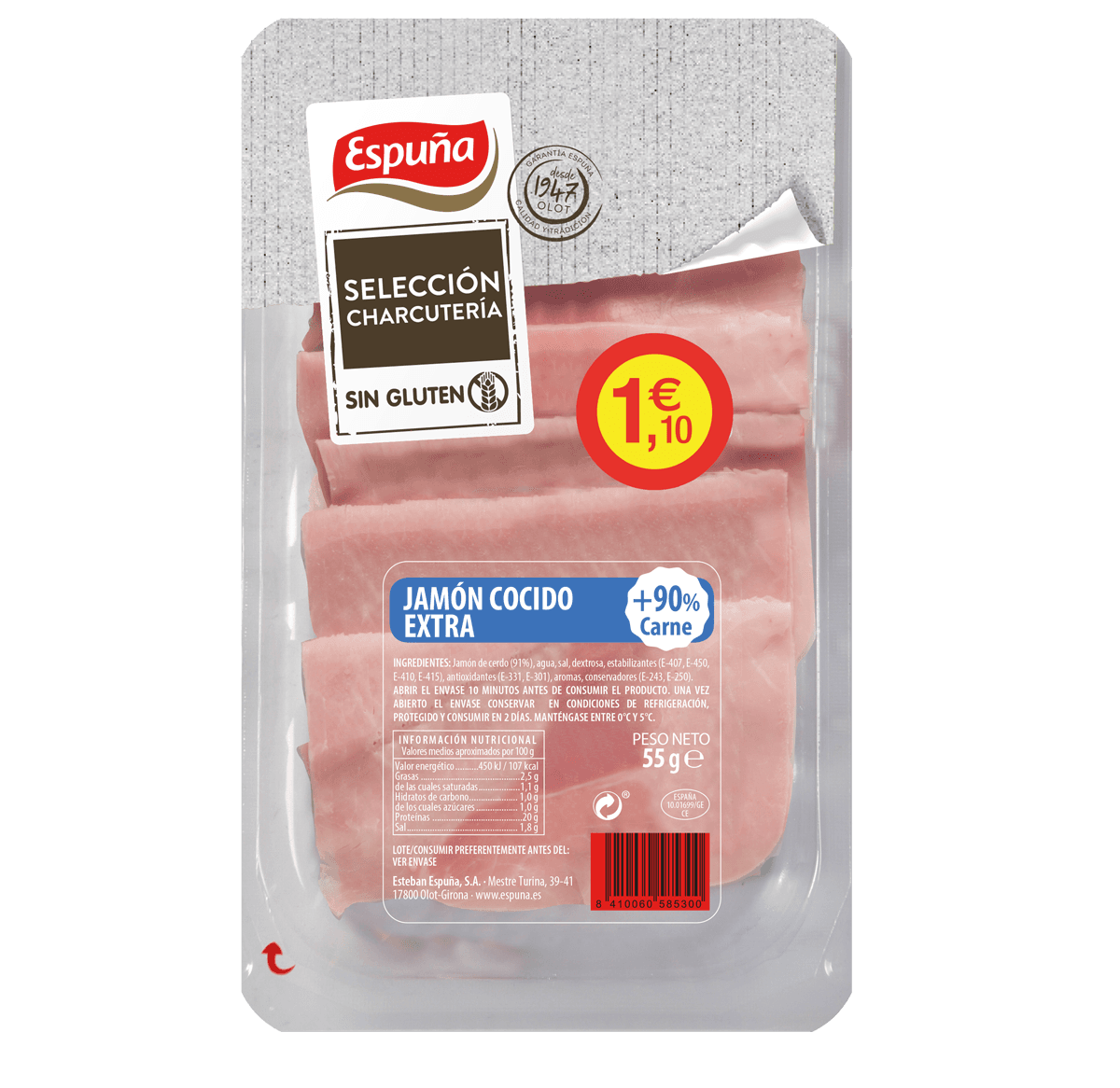 Jamón cocido lonchas 55g - flash