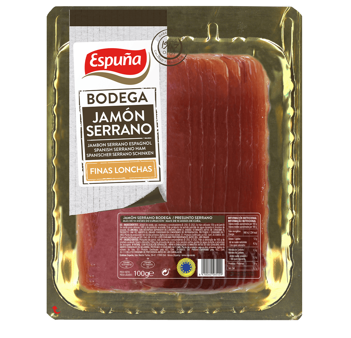 Jamón serrano finas lonchas 100g